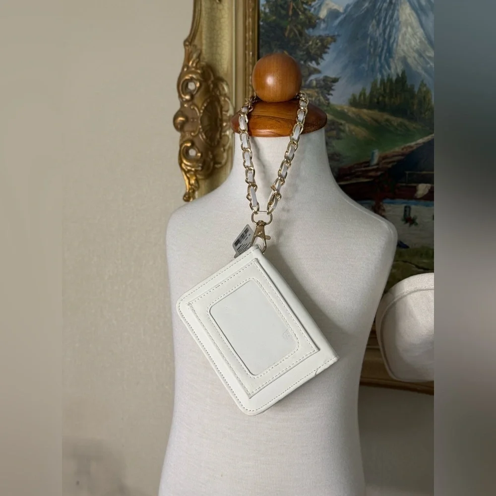 White Wallet with Gold Chain and Purple Flower NWT